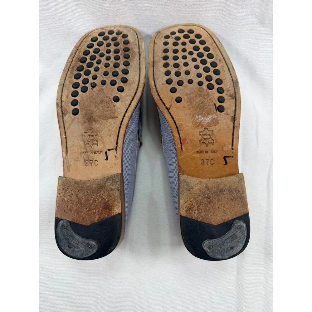 David Aaron Leather Horsebit Loafers Lavender Lizard Emboss 37C Mens 6.5 7 Italy
